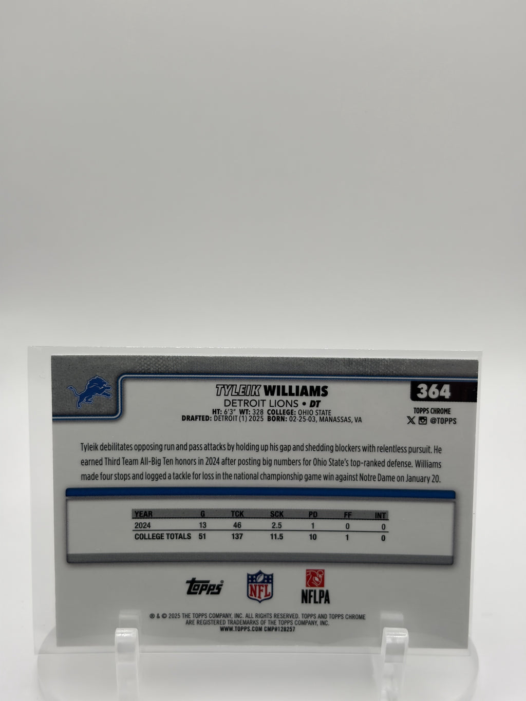 2025 Topps Chrome #364 Tyleik Williams