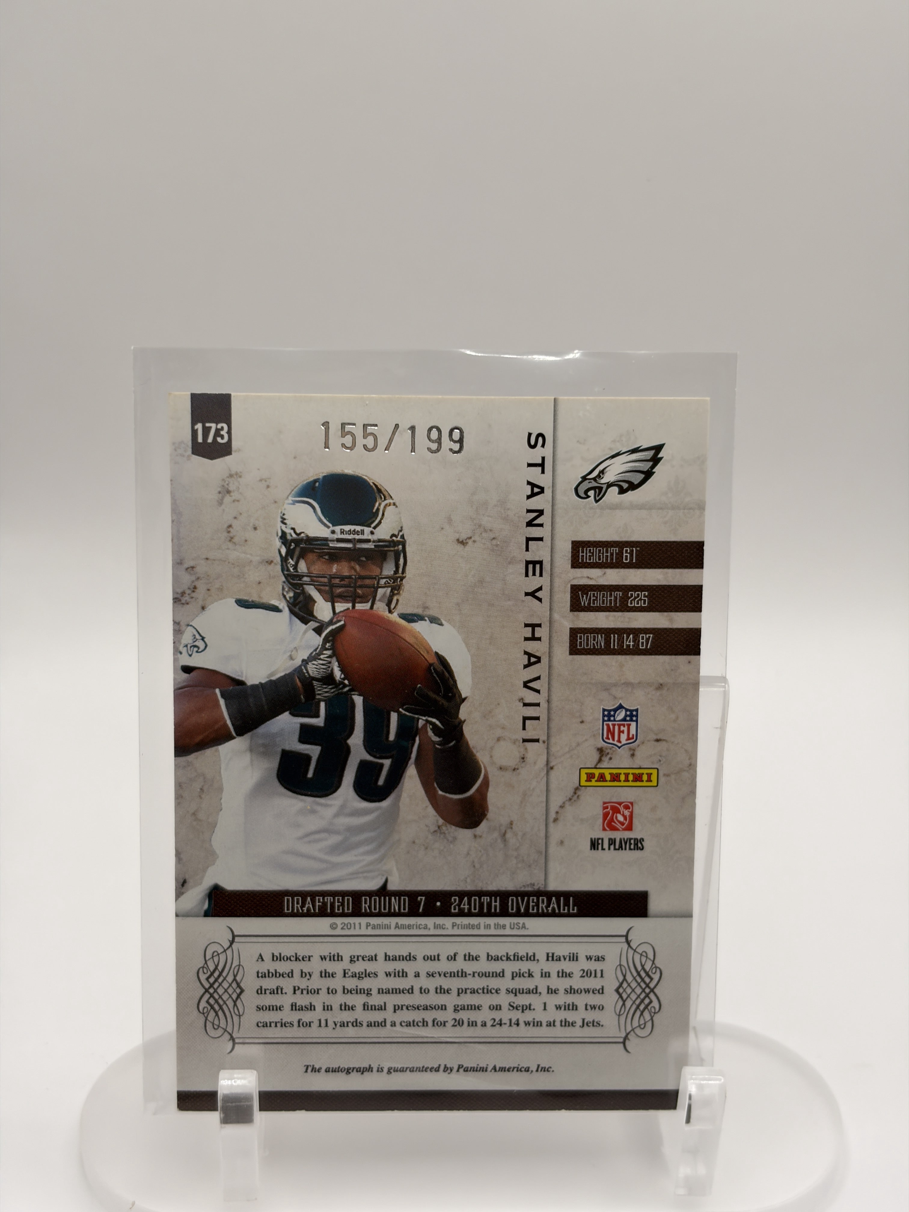 2011 Panini Plates & Patches #173 Stanley Havili #/199