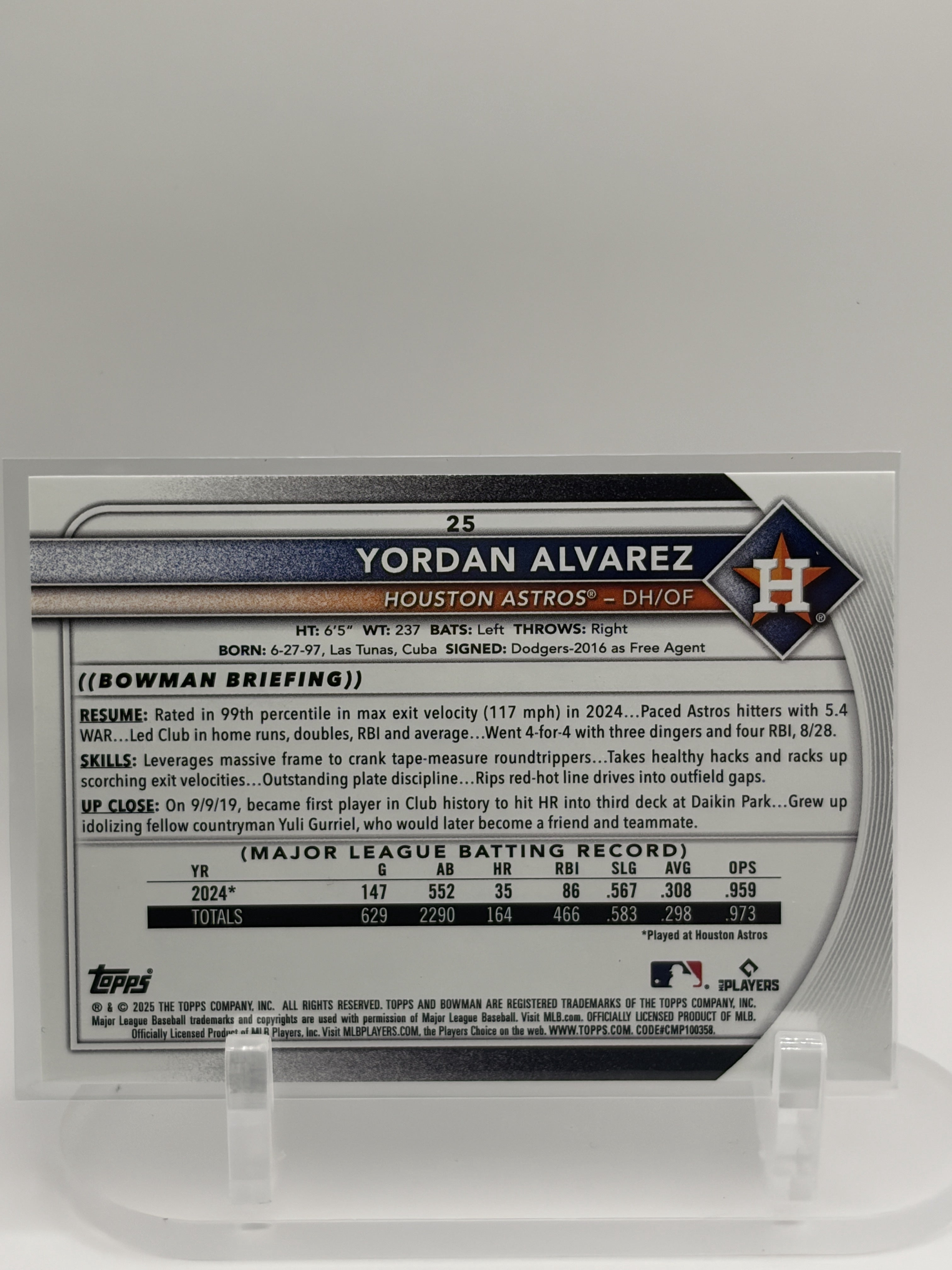 2025 Bowman Fuchsia 65/299 Yordan Alvarez #25