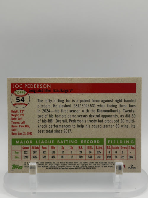 2025 Topps Chrome Platinum Joc Pederson Blue Shimmer/100 #54 Rangers