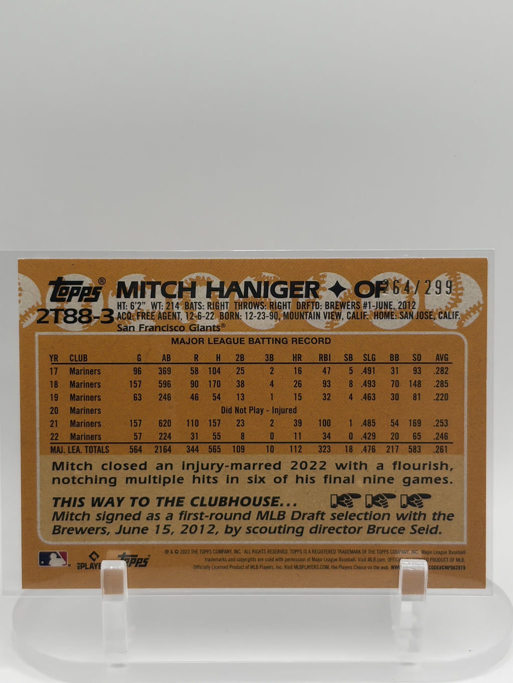 Mitch Haniger 2023 Topps San Francisco Giants 1988 Black (Series Two) SN