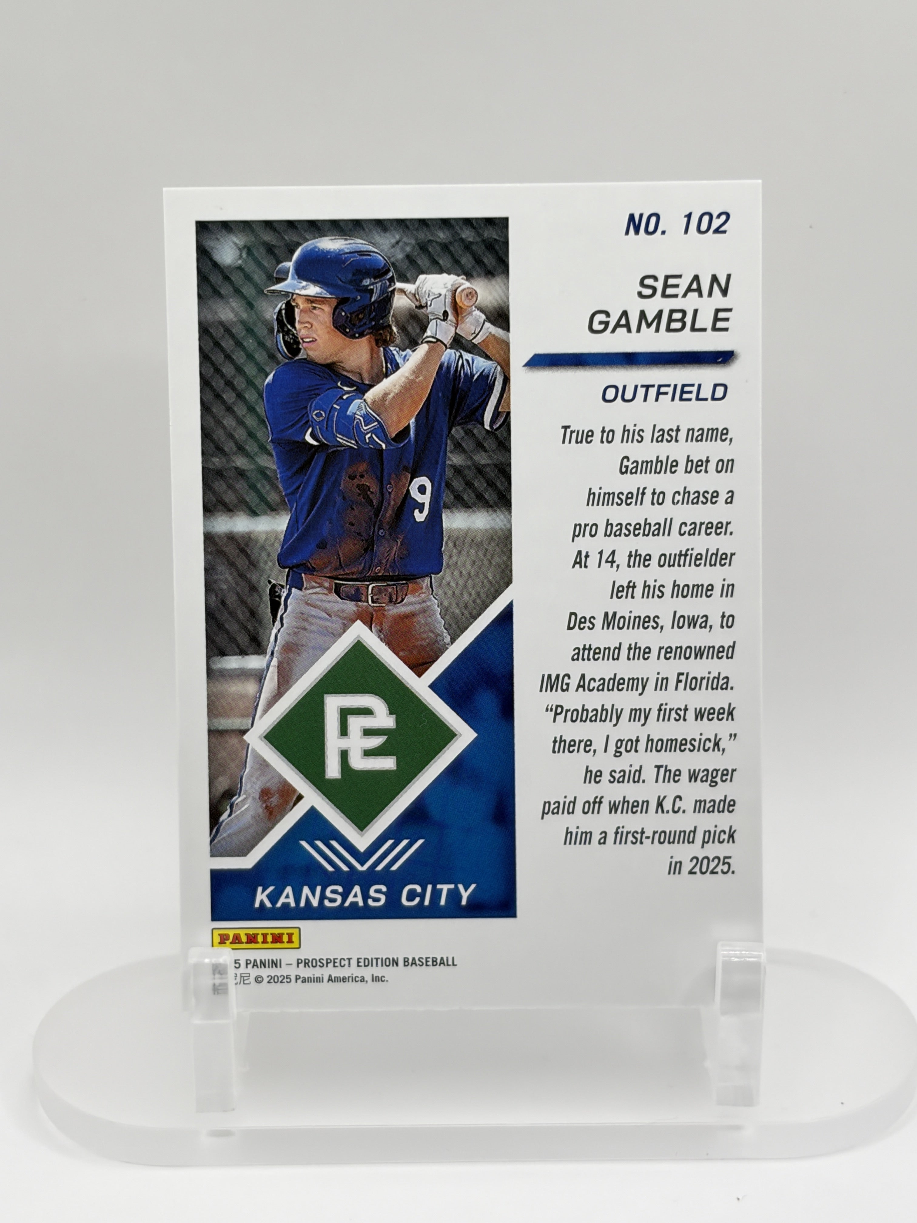 Sean Gamble 2025 Panini Prospect Edition Kansas City Royals #102