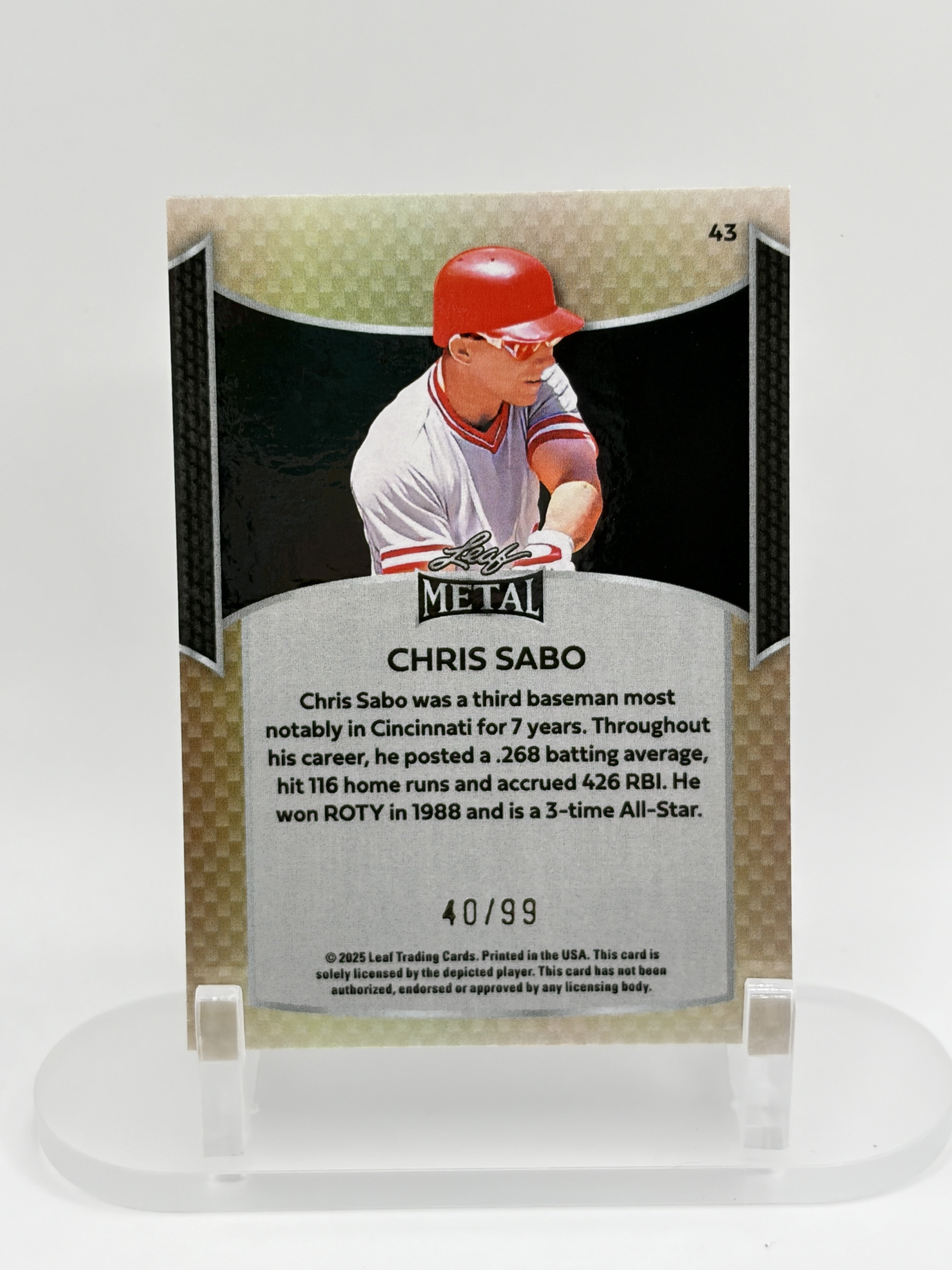 Chris Sabo #43 2025 Leaf Metal #/99 SN Cincinnati Reds
