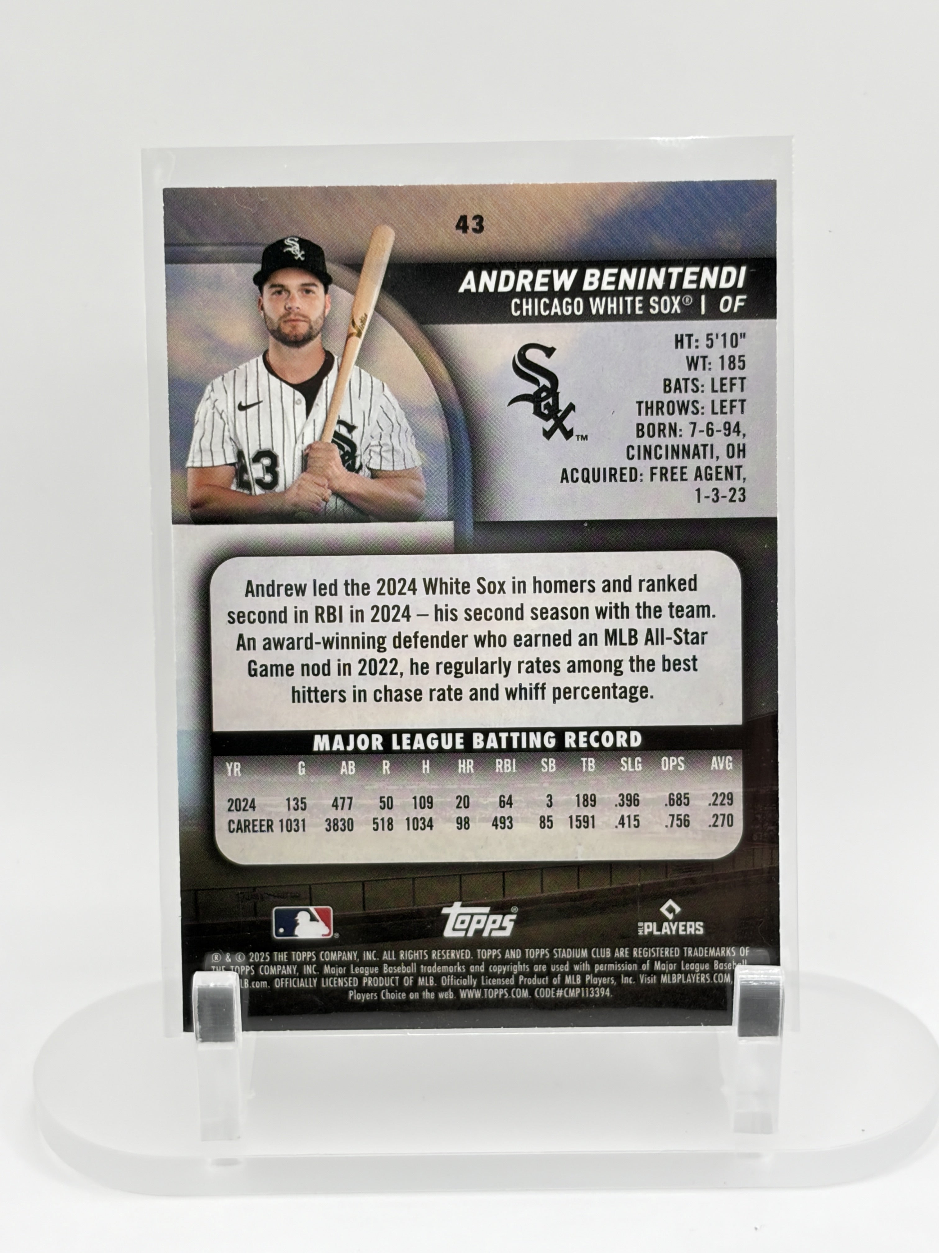 2025 Stadium Club #43 Andrew Benintendi Rainbow Foilboard #/25