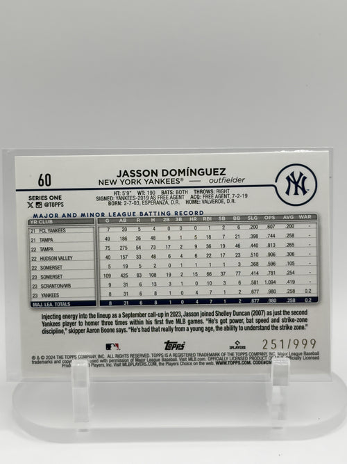 2024 Topps #60 Jasson Domínguez Blue Holofoil #/999