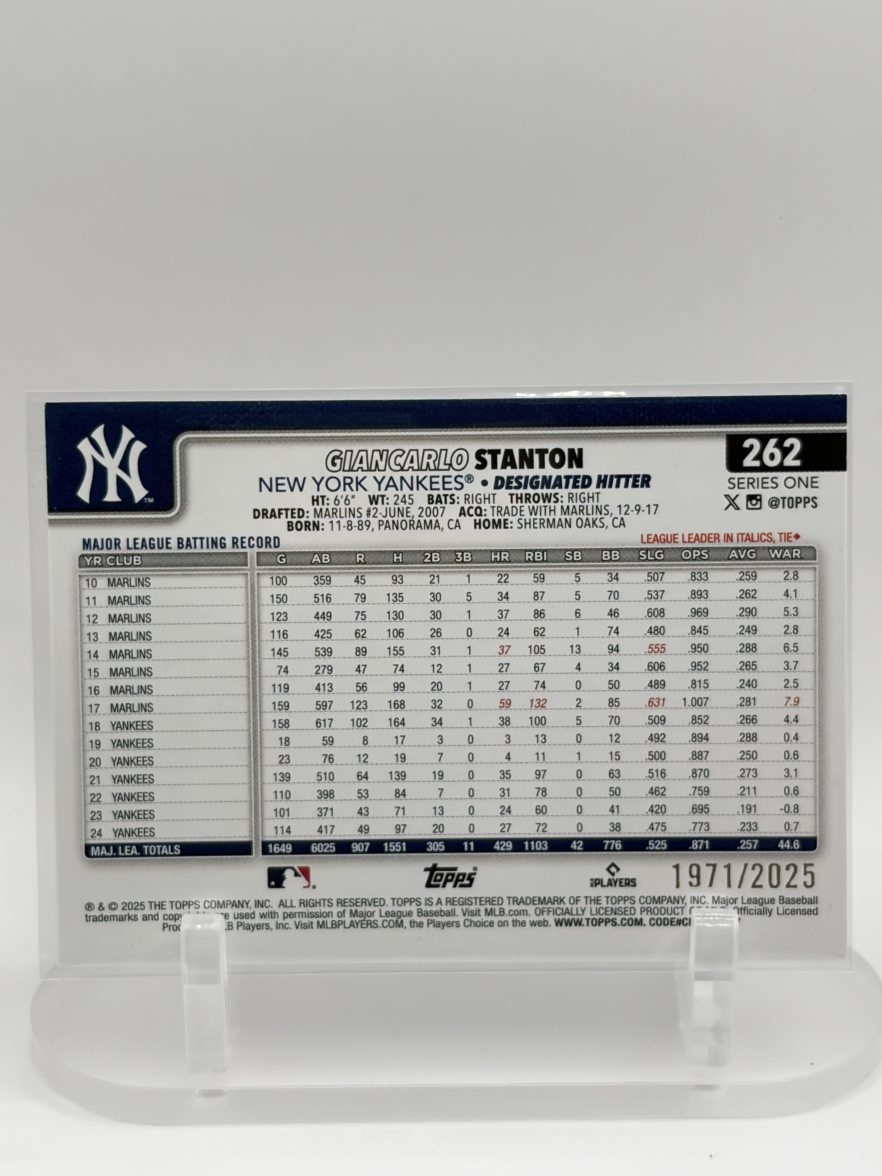 2025 Topps #262 Giancarlo Stanton Gold #/2025