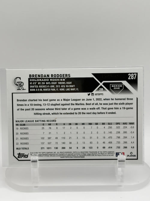 2023 Topps #287 Brendan Rodgers Gold Foil
