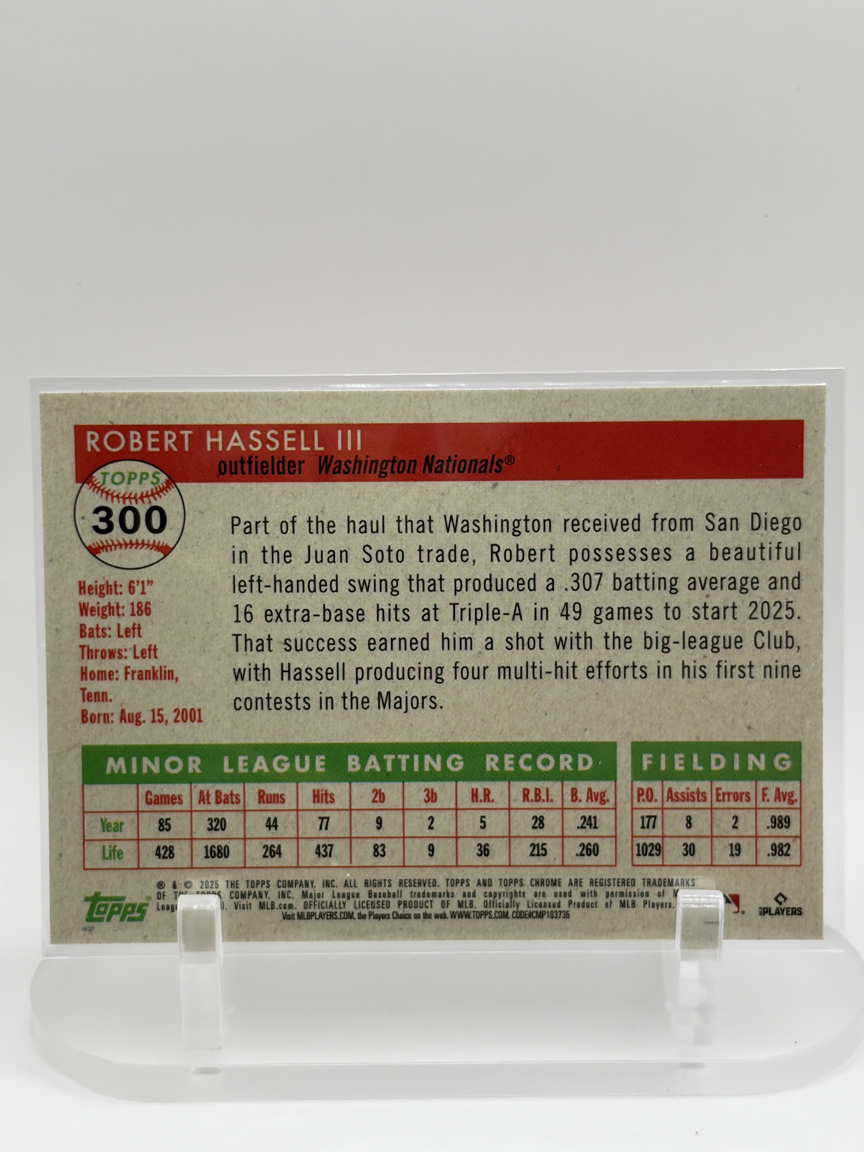 2025 Topps Chrome Platinum Anniv. Robert Hassell III Speckle Refractor #300 /150