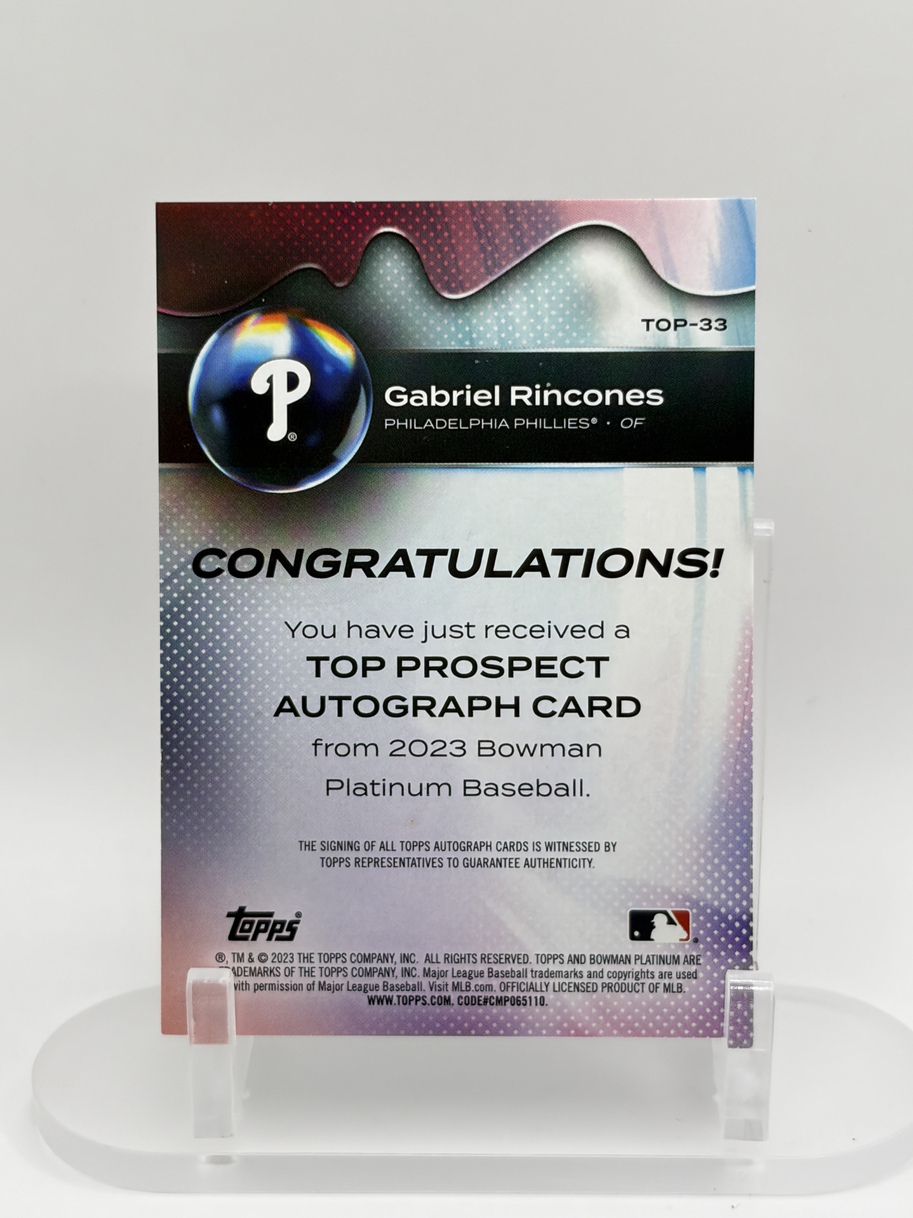 2023 Bowman Platinum #TOP-33 Gabriel Rincones Top Prospects Pink #/199