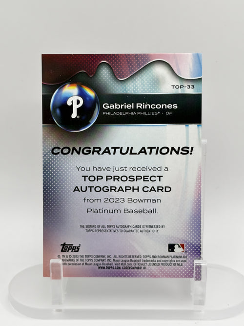 2023 Bowman Platinum #TOP-33 Gabriel Rincones Top Prospects Pink #/199