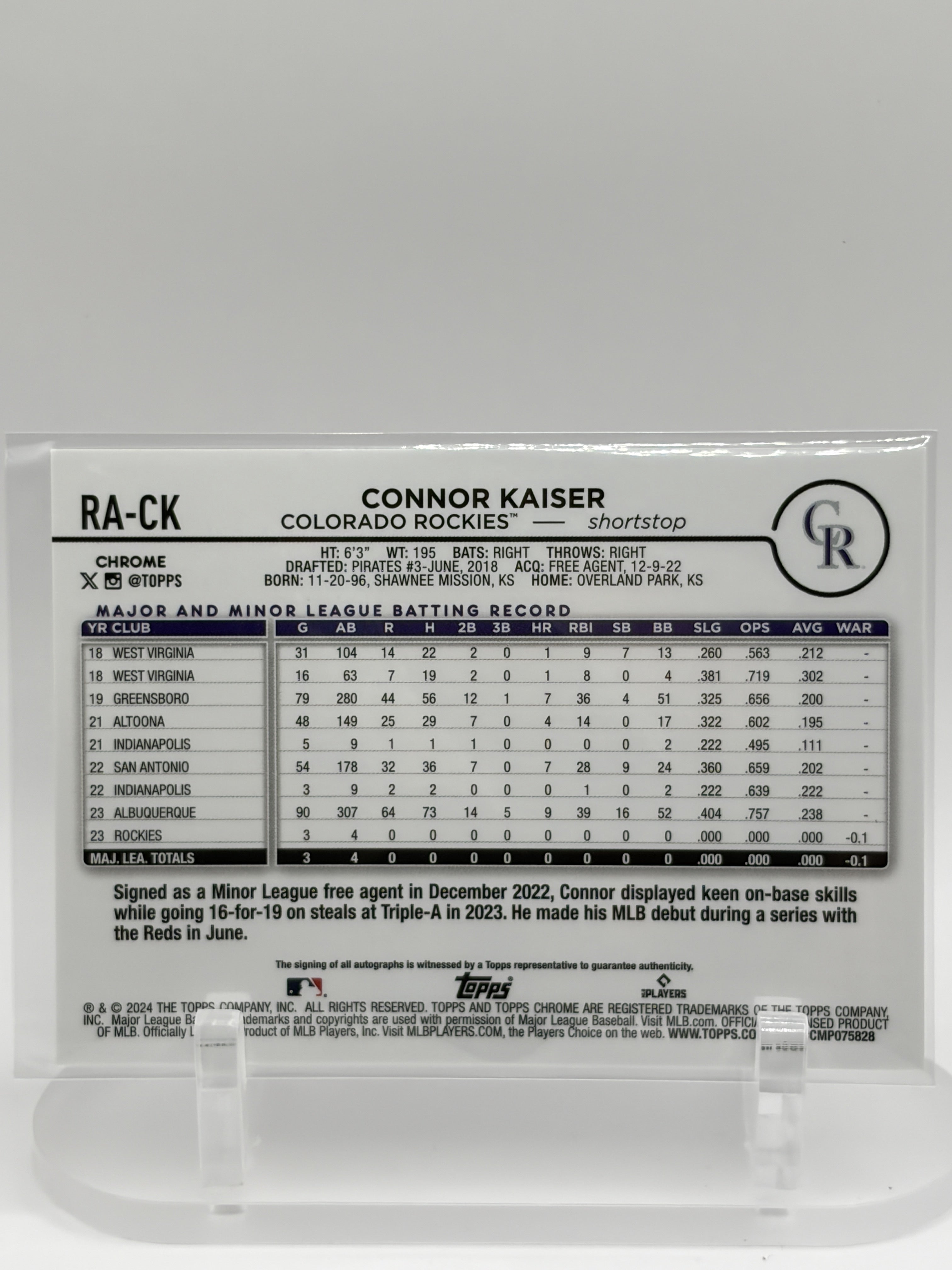 2024 Topps Chrome #RA-CK Connor Kaiser Rookie Autographs