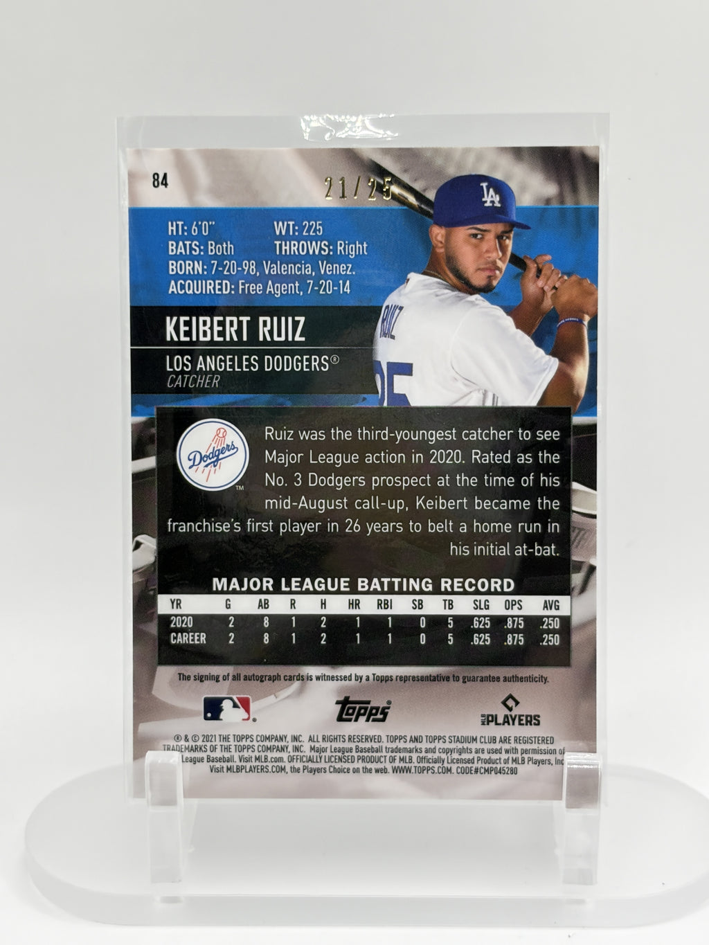 2021 TOPPS STADIUM CLUB KEIBERT RUIZ RC CHROME AUTO /25 DODGERS