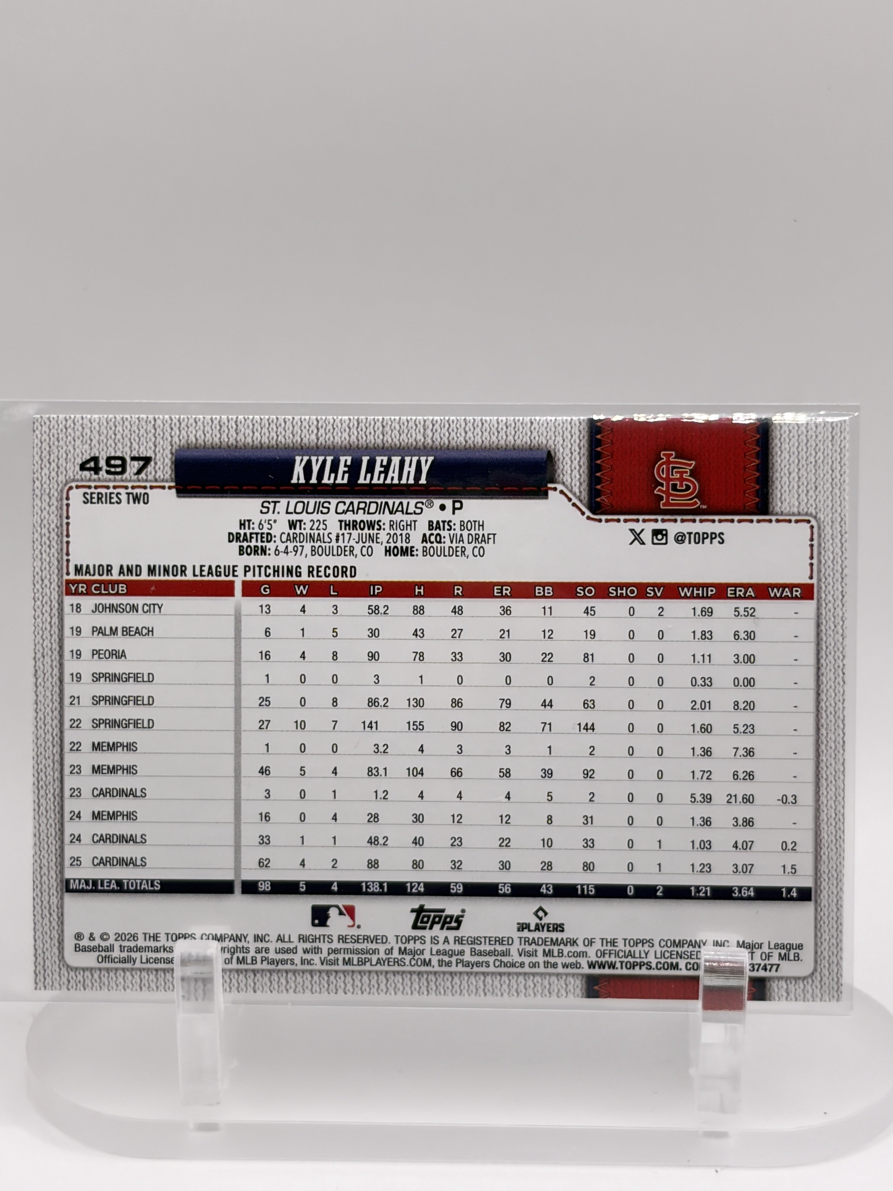 2026 Topps #497 Kyle Leahy Aqua Holo Foil