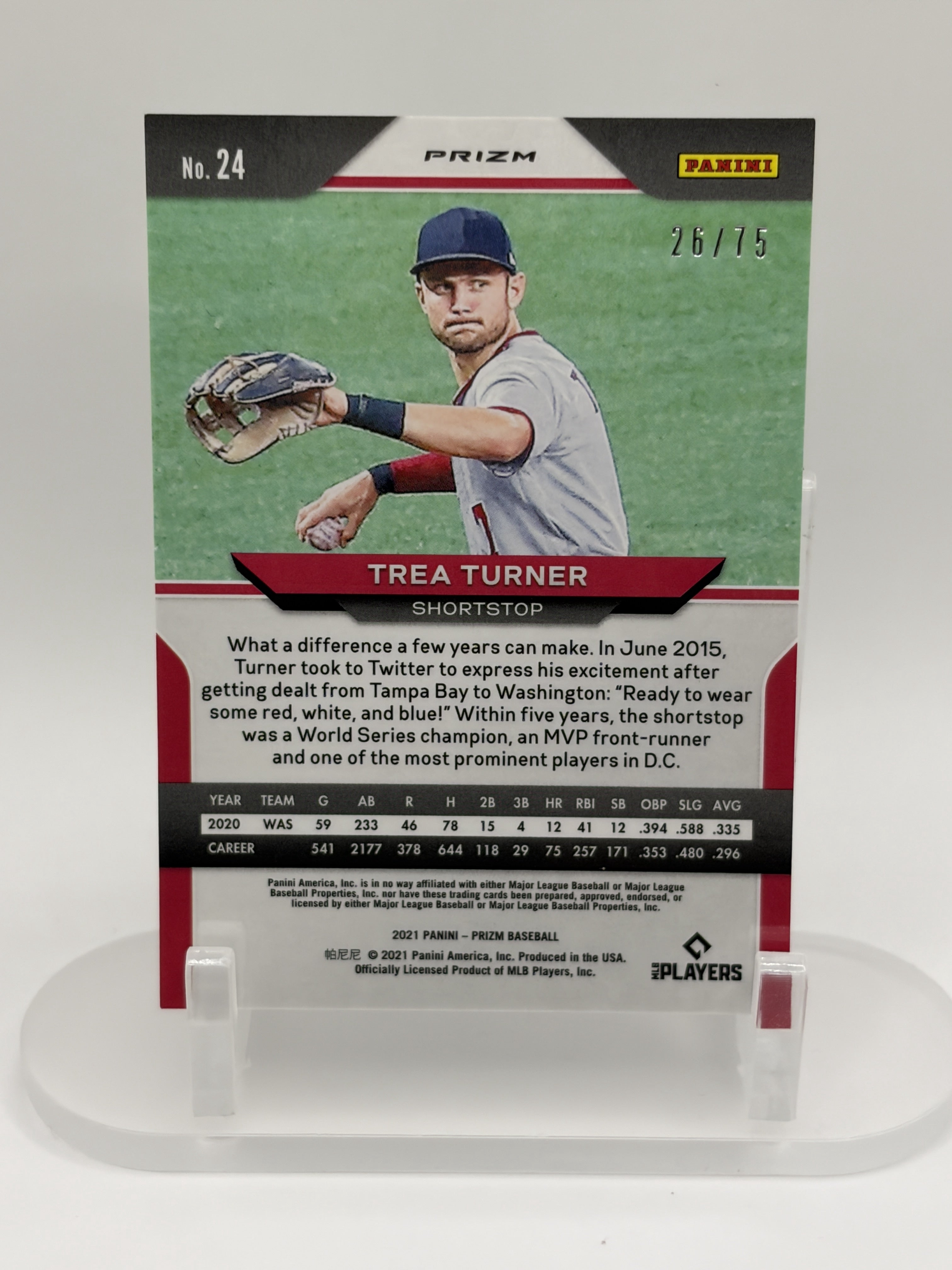 2021 Panini Prizm #24 Trea Turner Checkerboard Foil /75