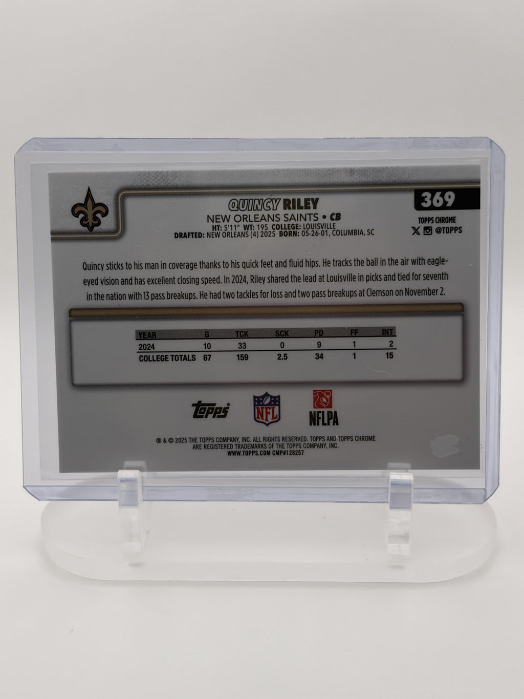 2025 Topps Chrome #369 Quincy Riley Football Leather Refractor