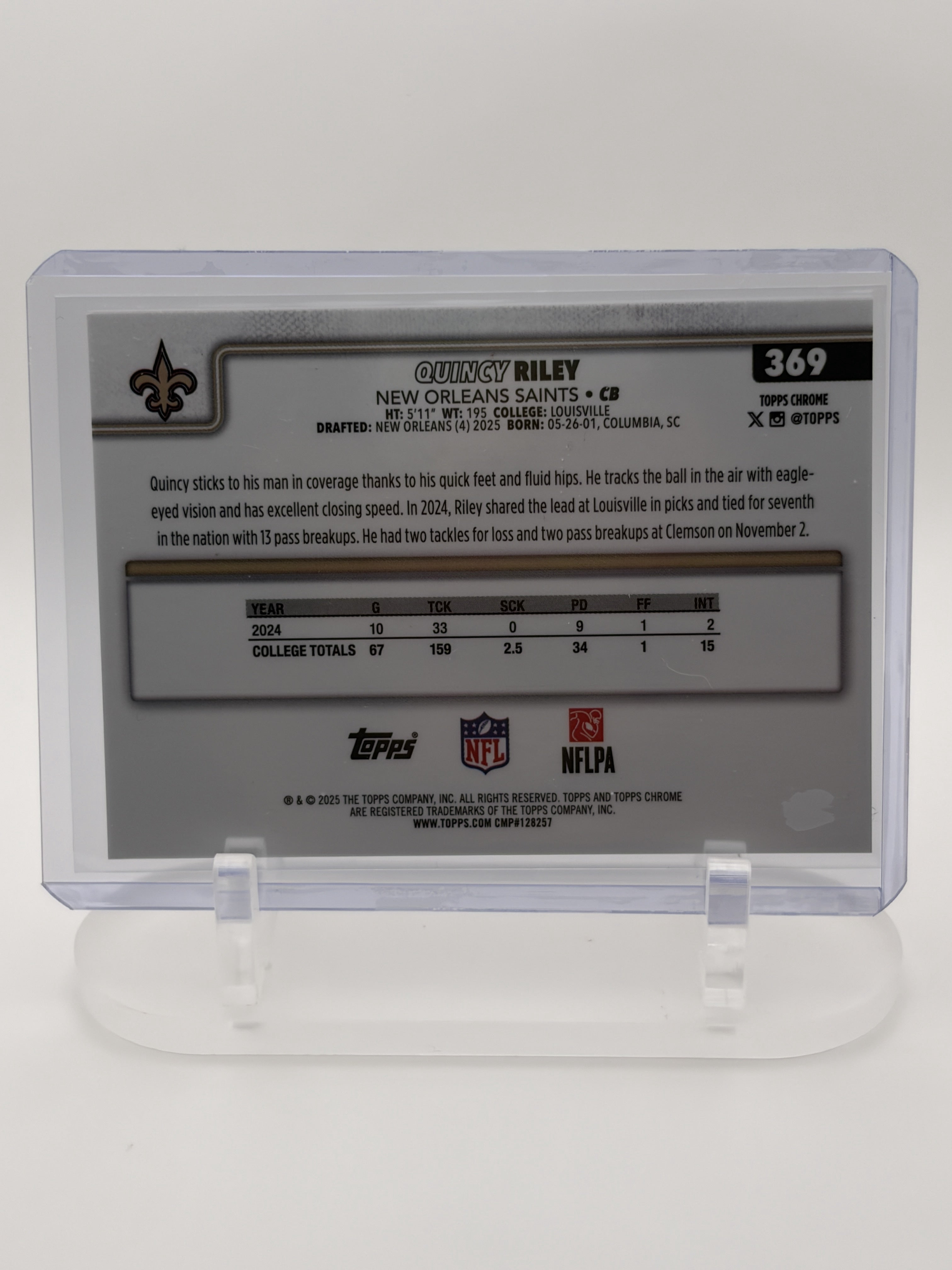 2025 Topps Chrome #369 Quincy Riley Football Leather Refractor