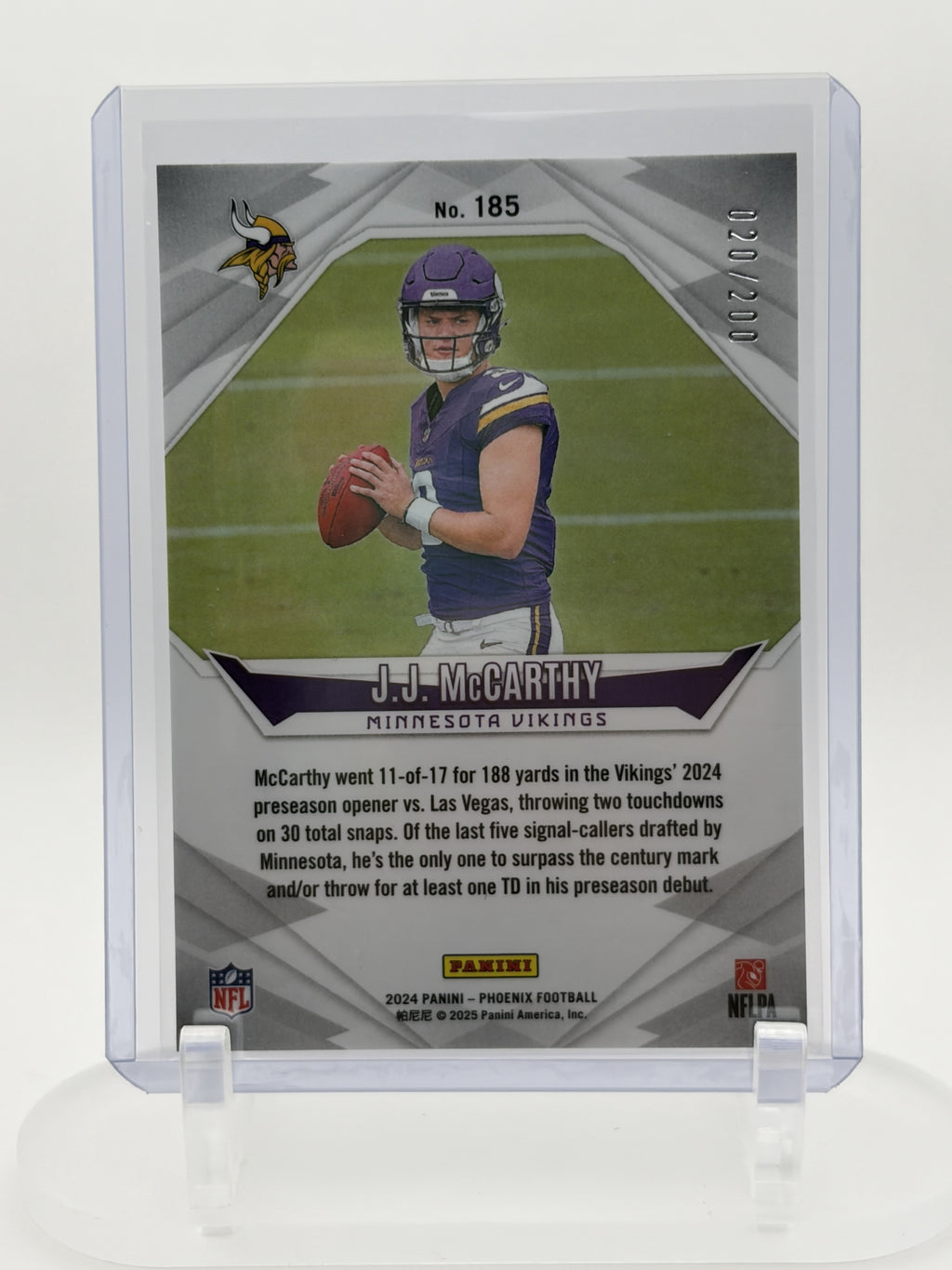 JJ McCarthy 2024 Panini Phoenix #185 Pulsar /200 RC