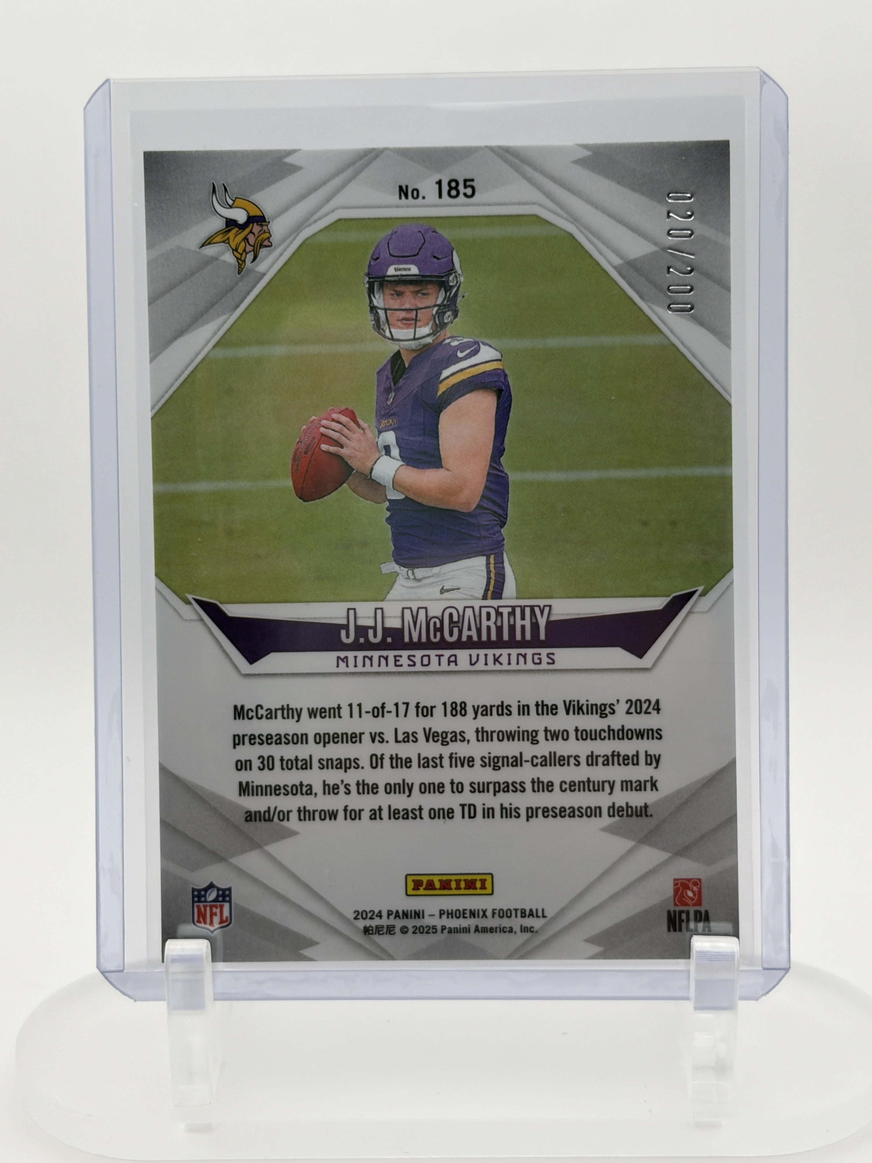 JJ McCarthy 2024 Panini Phoenix #185 Pulsar /200 RC