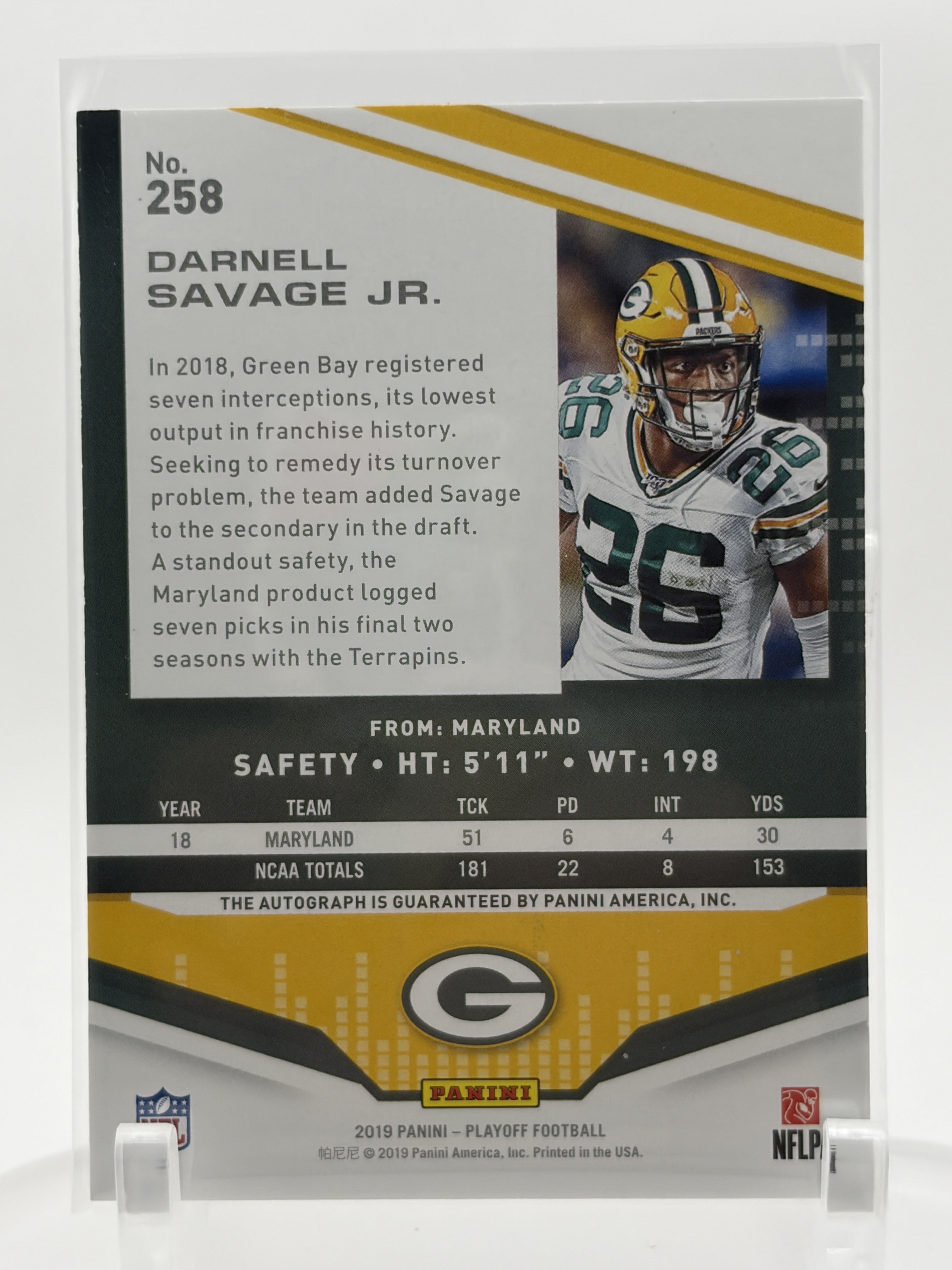 2019 PANINI PLAYOFF DARNELL SAVAGE JR. 258 RC AUTO GREEN BAY PACKERS
