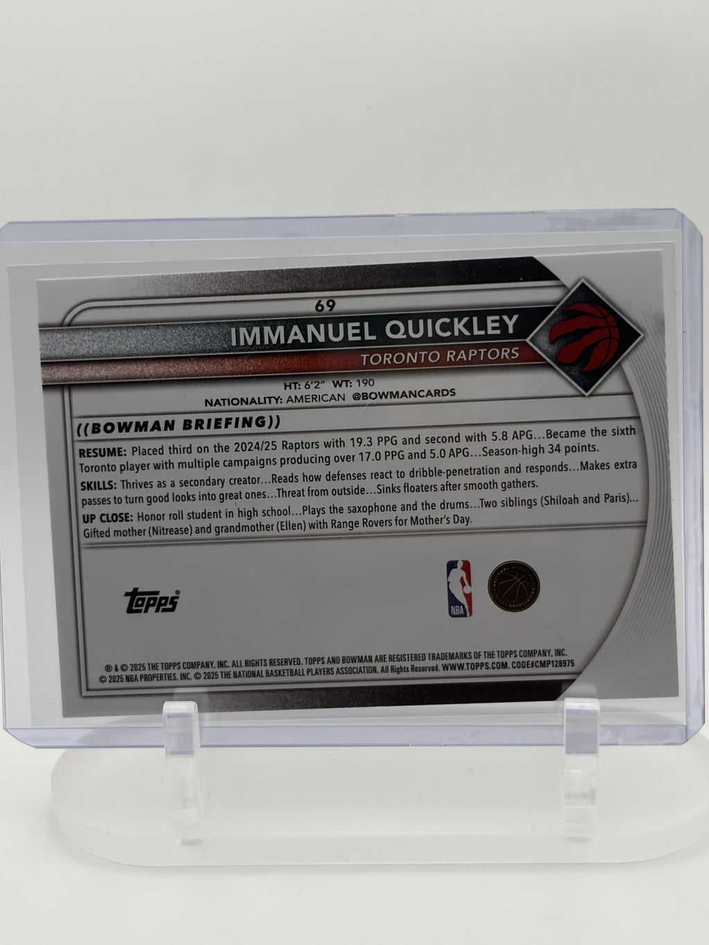 2025-26 Bowman #BCV-69 Immanuel Quickley pink /175