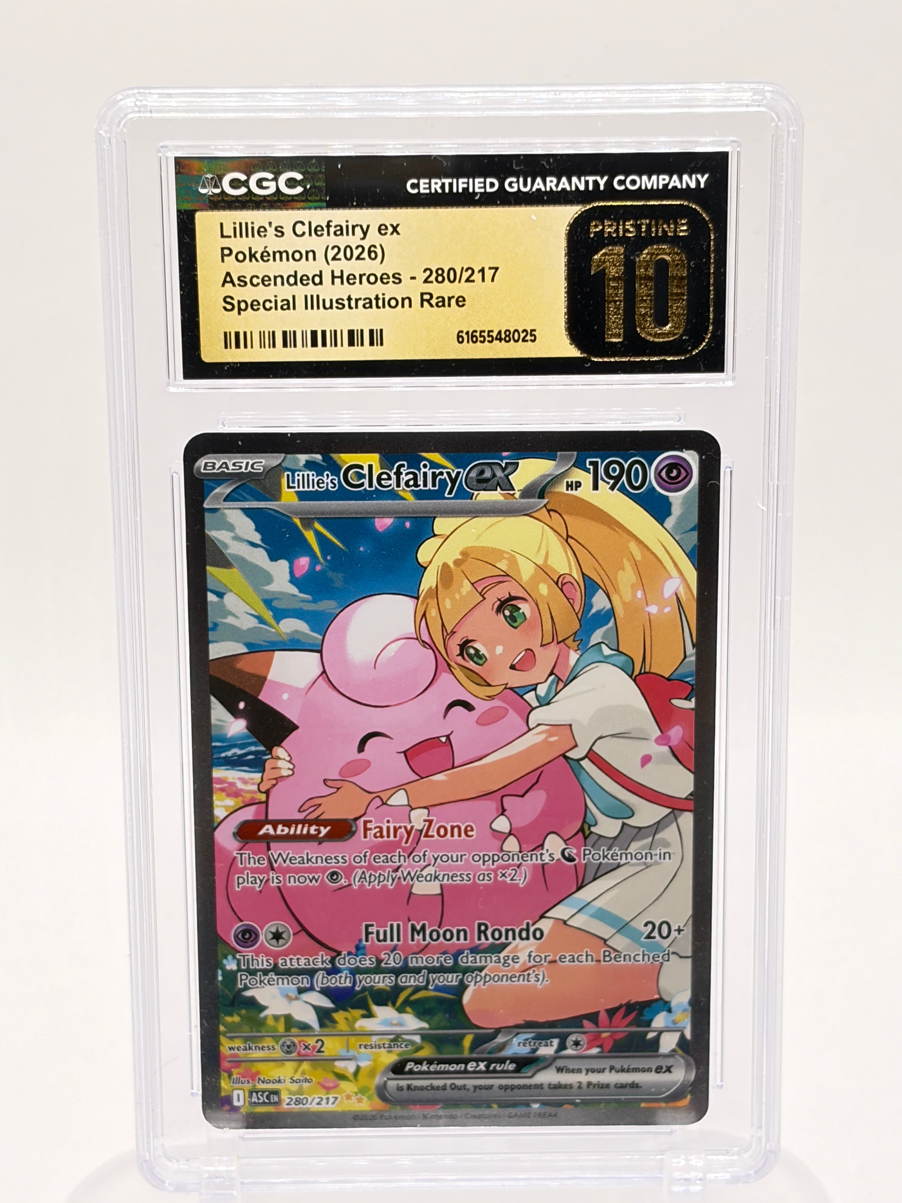 Pokemon Lillie's Clefairy ex 280/217 CGC Pristine 10 Special Illustration Rare SIR Ascended Heroes 2026 Graded Slab