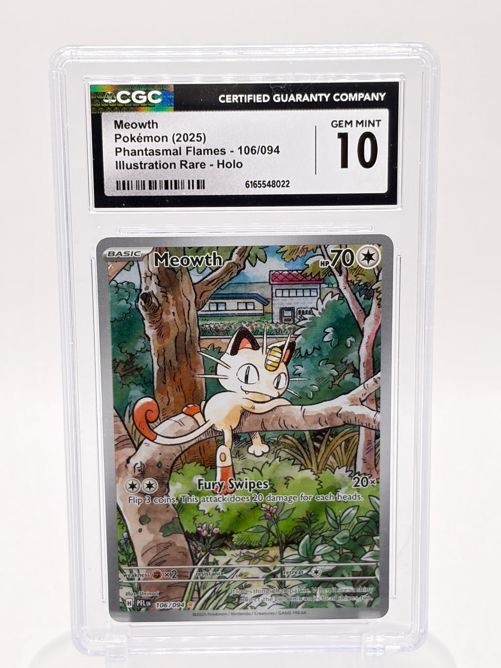 Pokemon Meowth 106/094 CGC Gem Mint 10 Illustration Rare Holo Phantasmal Flames 2025 Graded Slab