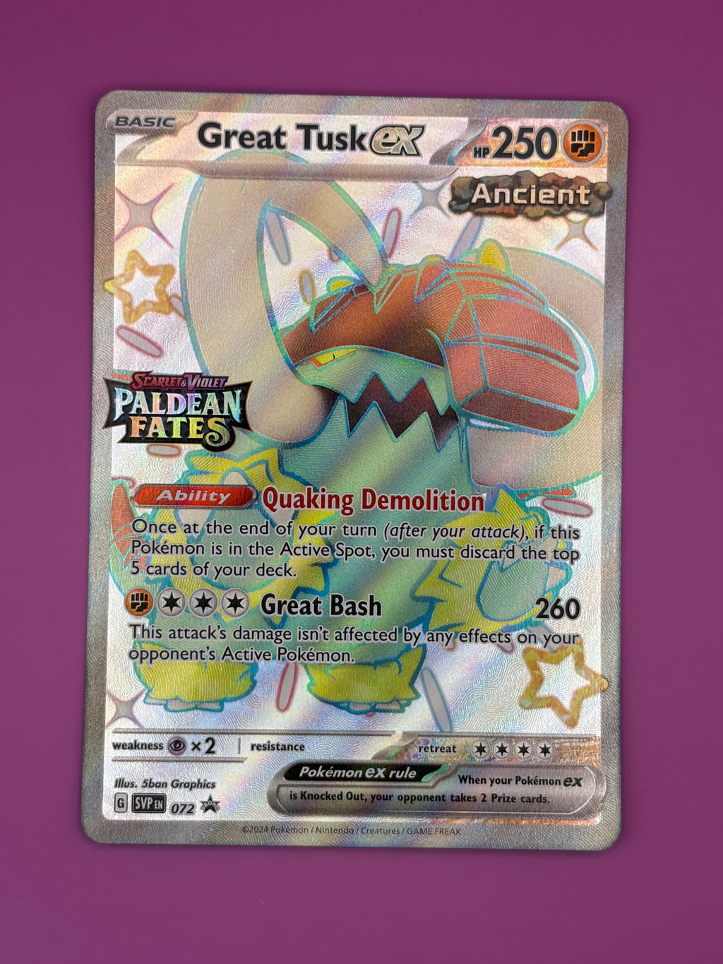 Great Tusk ex - 072 (Paldean Fates Stamped)